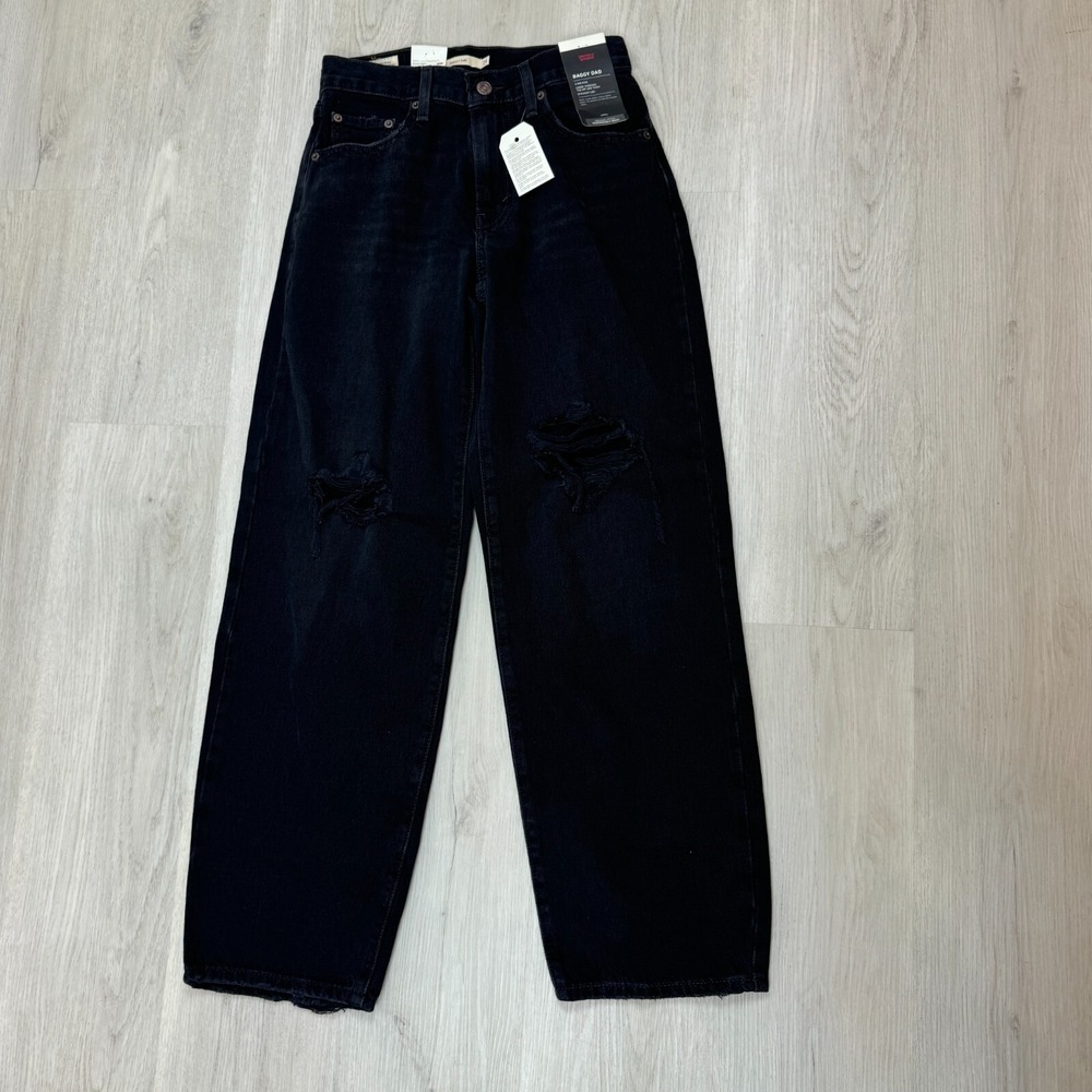 Levis Premium Baggy Dad Straight Leg Jeans Womens 24x30 Black A34940018